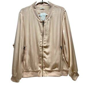 Mosa Boutique Women's 2XL‎ Bomber Jacket Lightweight Blush Pink Faux Silk NWT